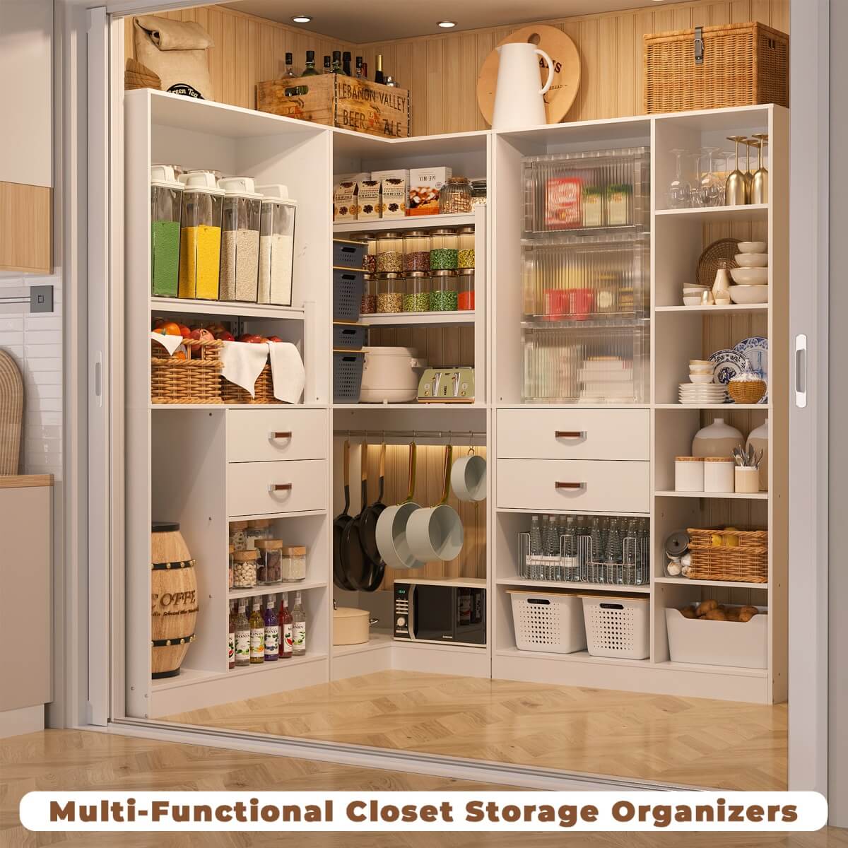 Freestanding Closet System Set of 3, 110 Inch L Shaped Wardrobe Closet for Clsoet, Bedroom, Reversible, Load 2500 LBS