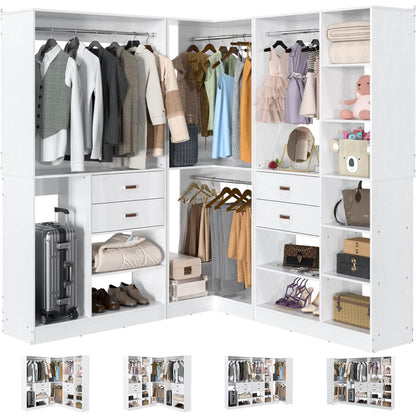 Freestanding Closet System Set of 3, 110 Inch L Shaped Wardrobe Closet for Clsoet, Bedroom, Reversible, Load 2500 LBS