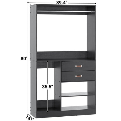 40 Inch Freestanding Closet System with Suitcase Storage, Drawersm, and Haning Rods