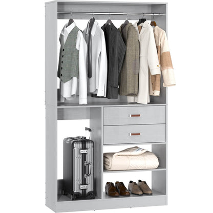 40 Inch Freestanding Closet System with Suitcase Storage, Drawersm, and Haning Rods