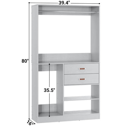 40 Inch Freestanding Closet System with Suitcase Storage, Drawersm, and Haning Rods