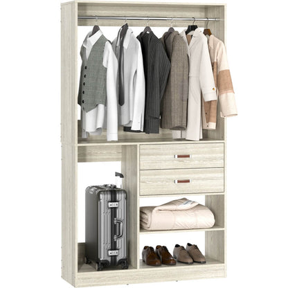 40 Inch Freestanding Closet System with Suitcase Storage, Drawersm, and Haning Rods