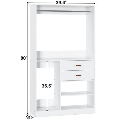 40 Inch Freestanding Closet System with Suitcase Storage, Drawersm, and Haning Rods