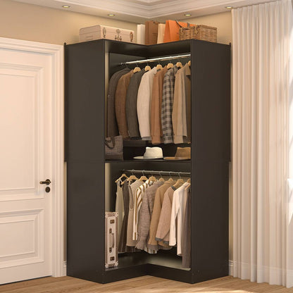 32'' Corner Closet System with 2 Hanging Rods and Open Shelves