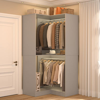 32'' Corner Closet System with 2 Hanging Rods and Open Shelves