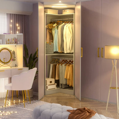 32'' Corner Closet System with 2 Hanging Rods and Open Shelves