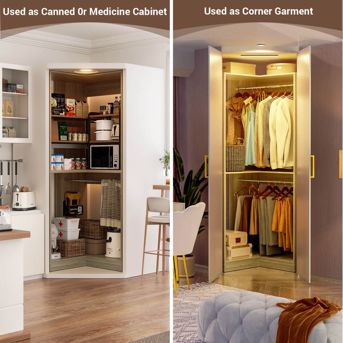 32'' Corner Closet System with 2 Hanging Rods and Open Shelves