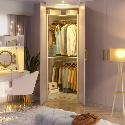 32'' Corner Closet System with 2 Hanging Rods and Open Shelves