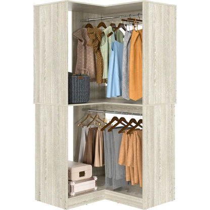 32'' Corner Closet System with 2 Hanging Rods and Open Shelves