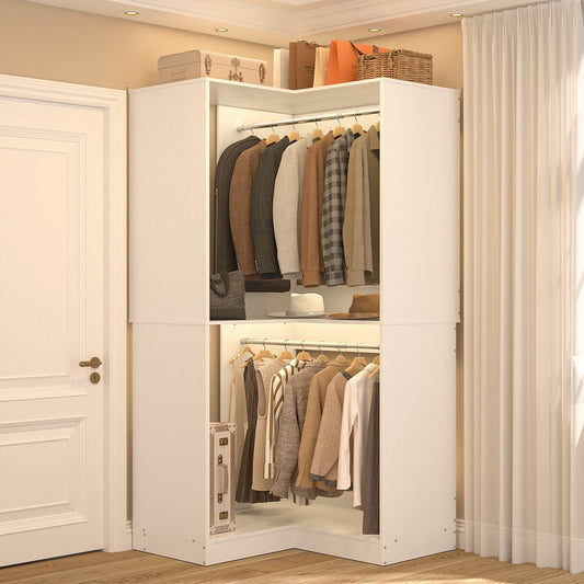 32'' Corner Closet System with 2 Hanging Rods and Open Shelves