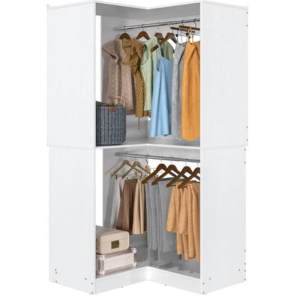 32'' Corner Closet System with 2 Hanging Rods and Open Shelves