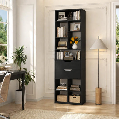 9-Tier Tall Bookshelf with Drawer, 79.7" Narrow Freestanding Bookcase, for Living Room, Home Office Bedroom