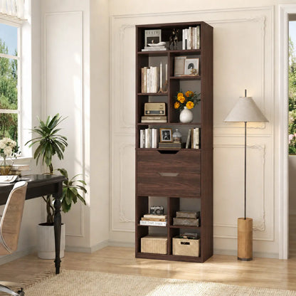 9-Tier Tall Bookshelf with Drawer, 79.7" Narrow Freestanding Bookcase, for Living Room, Home Office Bedroom